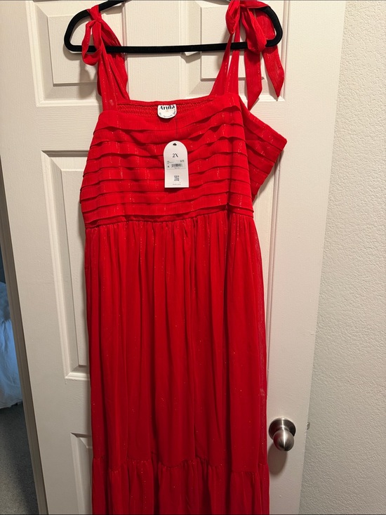 ARULA Dresses & Skirts - Red Woman Sparkle Tiered Maxi Dress with Tie Straps